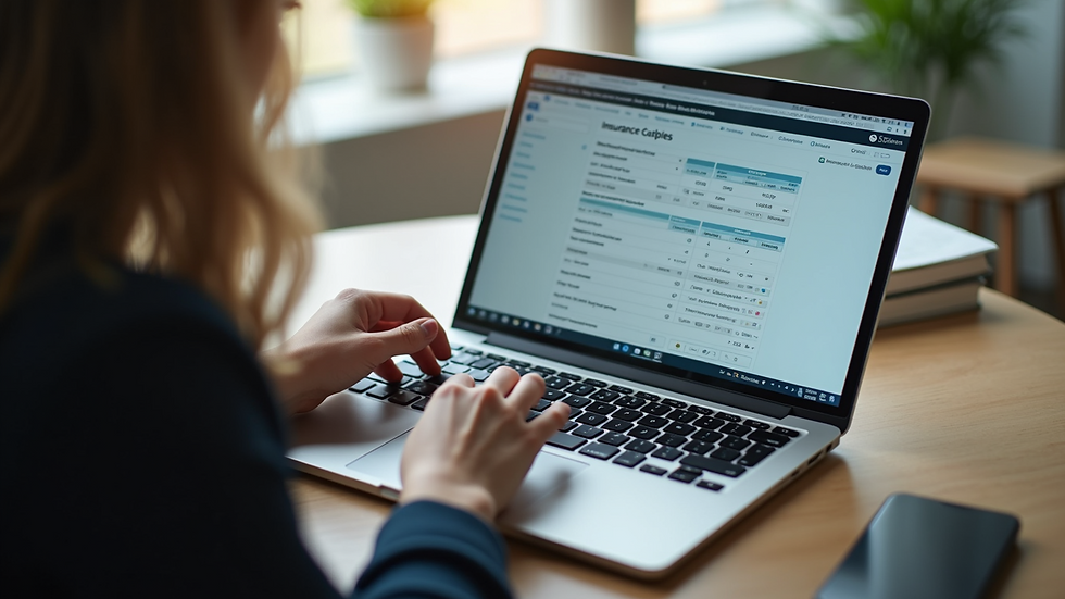 Close-up view of a person comparing insurance quotes on a laptop