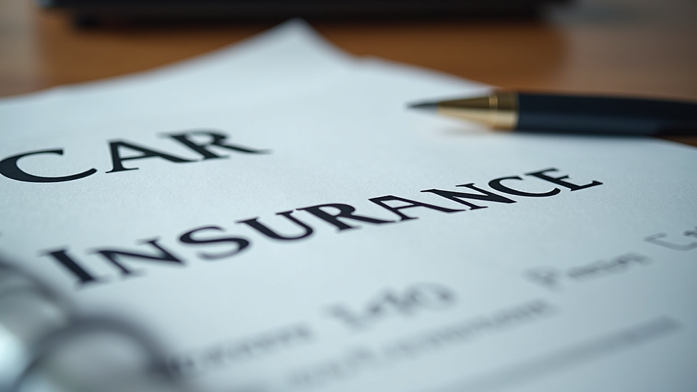 Close-up view of a car insurance policy document on a table