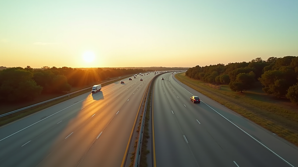 High angle view of a Texas highway with cars driving under a clear sky