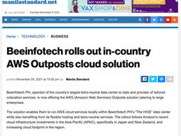 [Manila Standard] Beeinfotech rolls out in-country AWS Outposts cloud solution