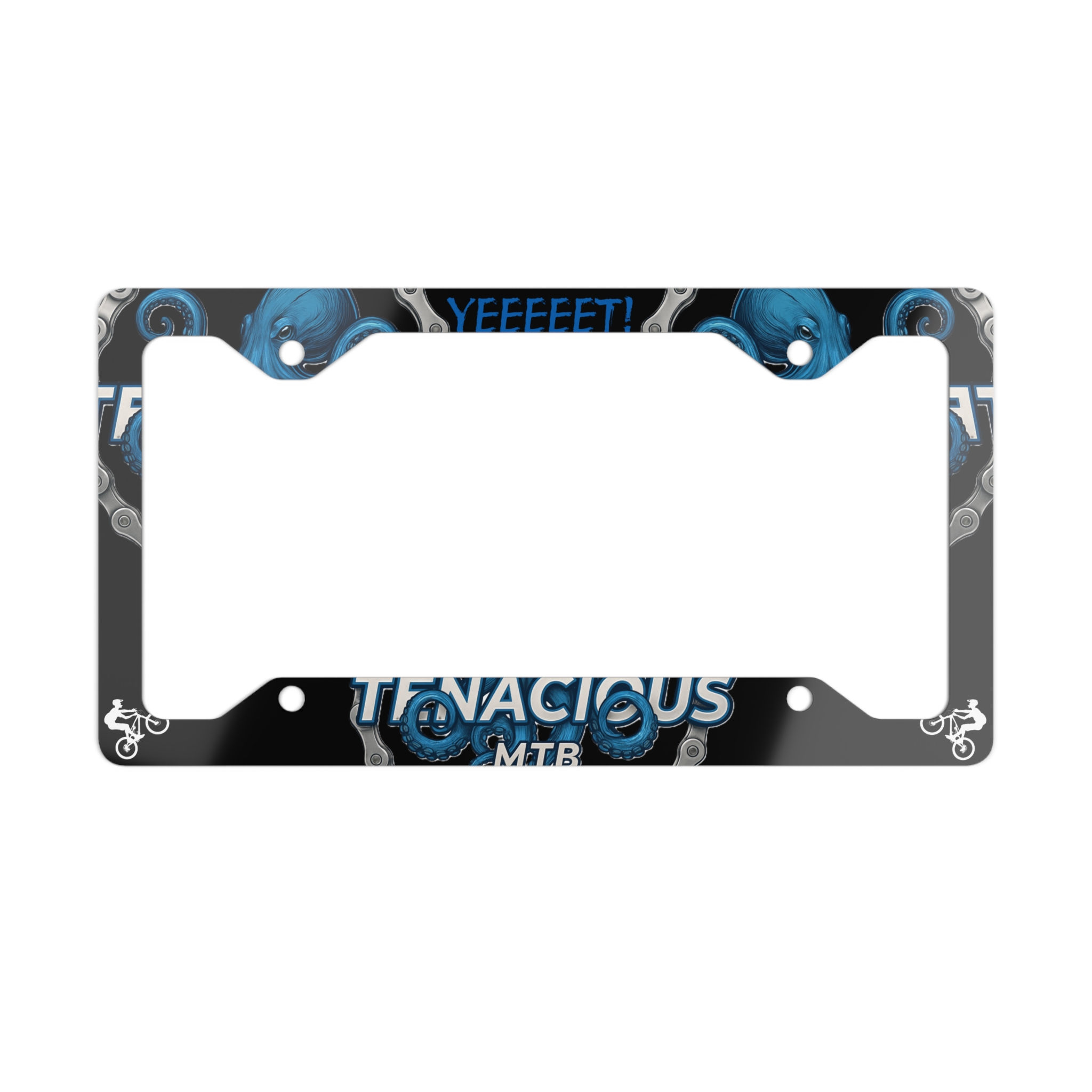 Tenacious MTB Metal License Plate Frame – Blue Skull Bike Design