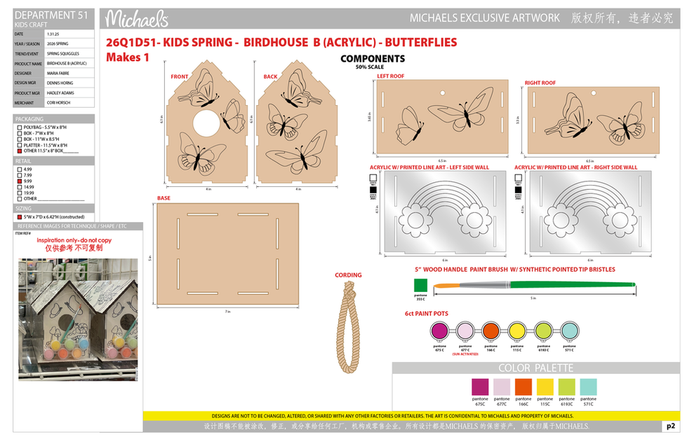 26Q1D51 Kids Spring - Acrylic Birdhouse - Butterflies_D51-55-58_KIDS_SPEC_COMPONENTS