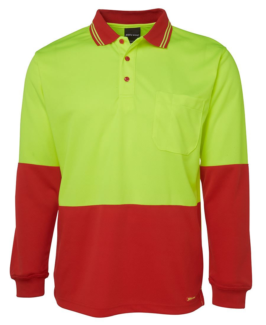 Hi-Vis L/S Polo - Lime/Red