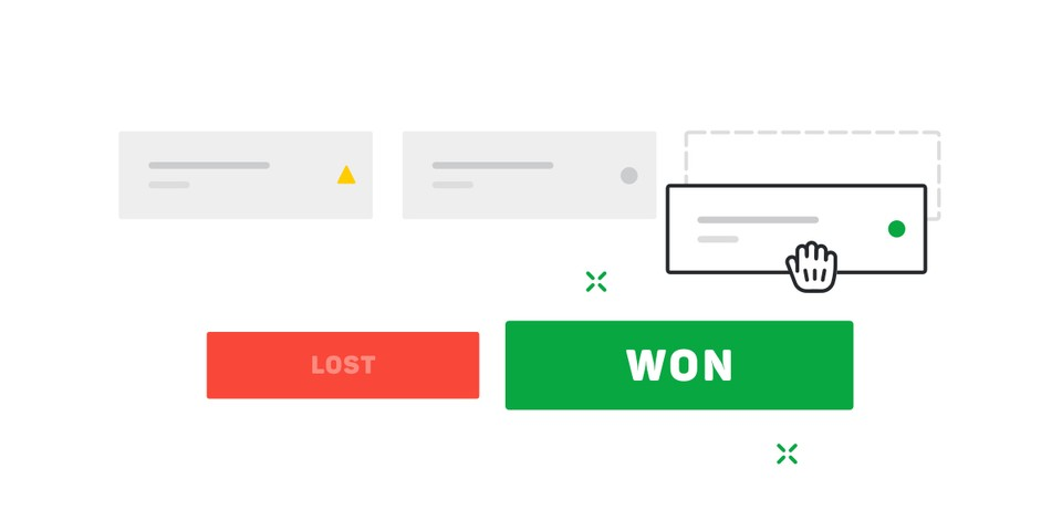 Kanban stages in Pipedrive, showing whether deals are lost or won