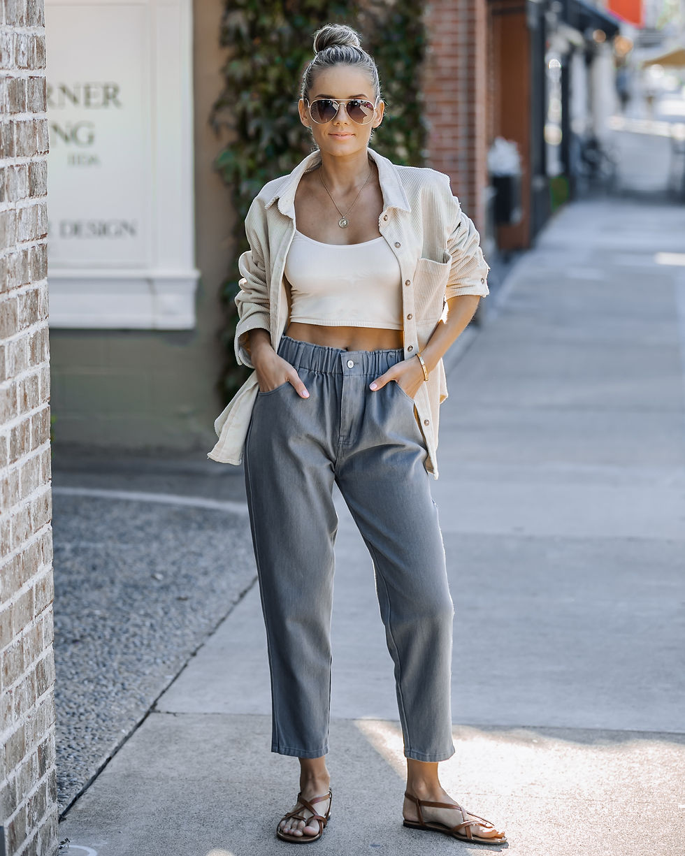 Thumbnail: ELASTIC WAIST PANTS - CHARCOAL