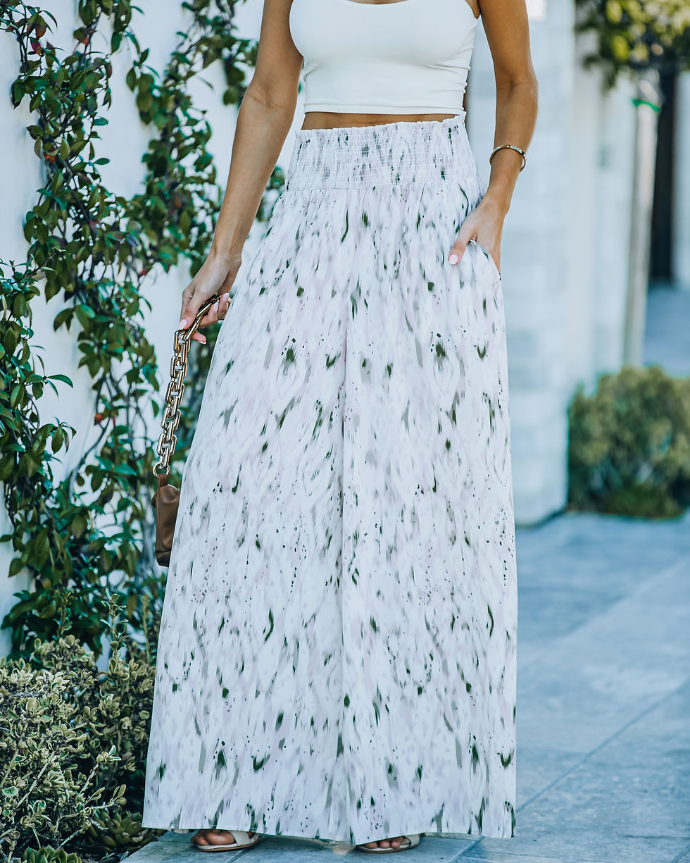 Thumbnail: SMOCKED WAIST BAND WIDE LEG MAXI PANTS