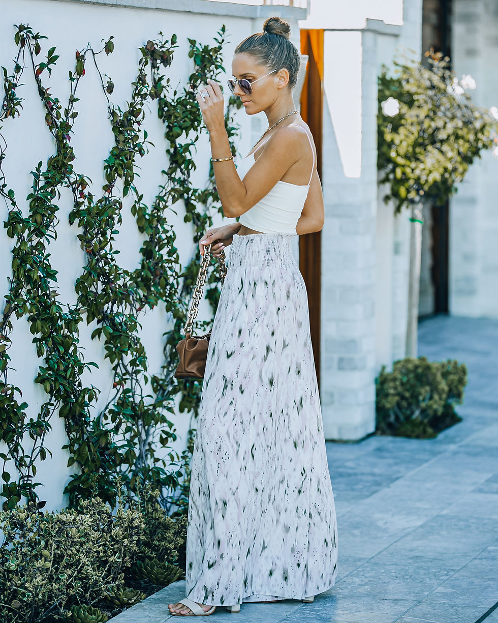 Thumbnail: SMOCKED WAIST BAND WIDE LEG MAXI PANTS