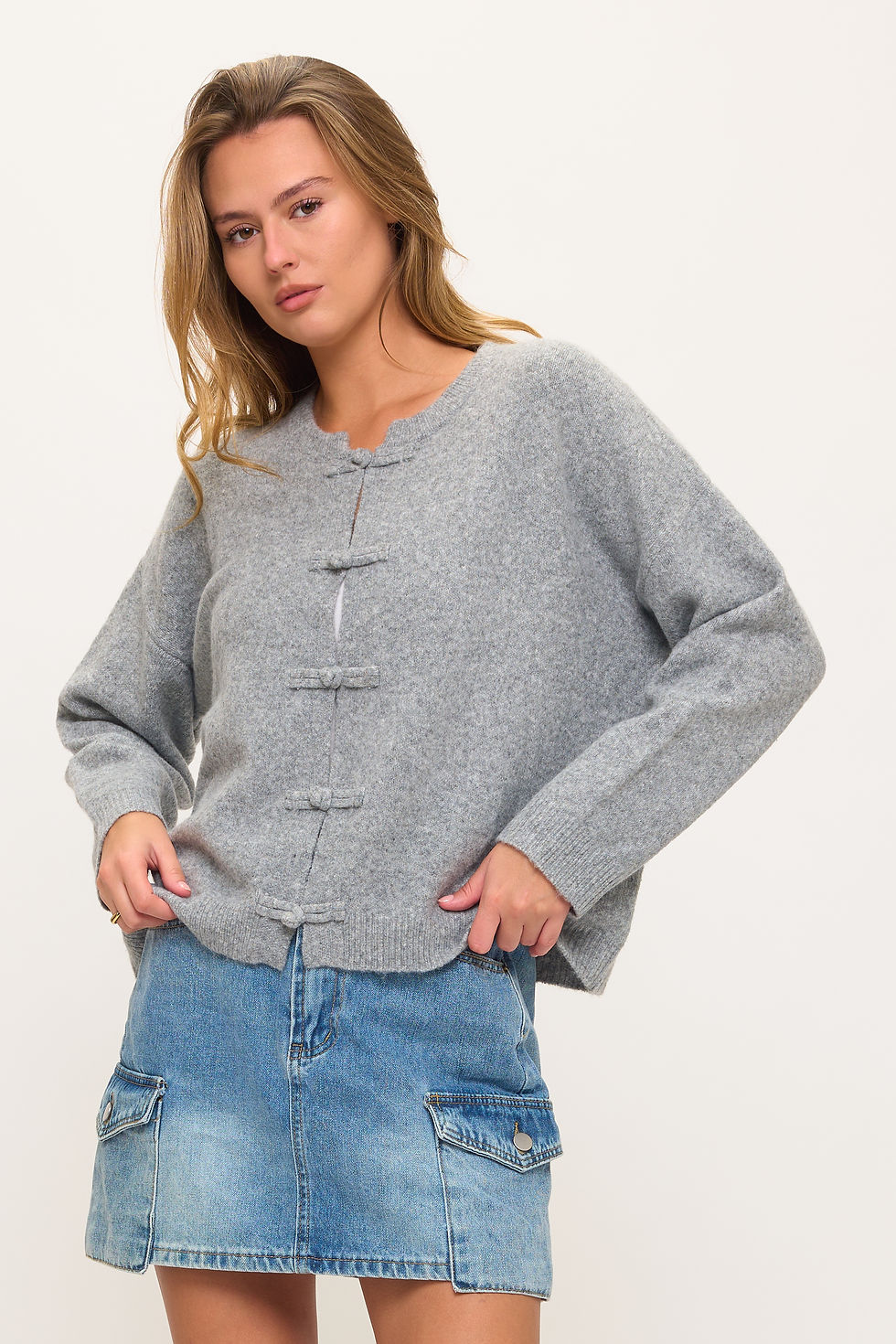 Thumbnail: KNIT MANDARIN-STYLE CARDIGAN