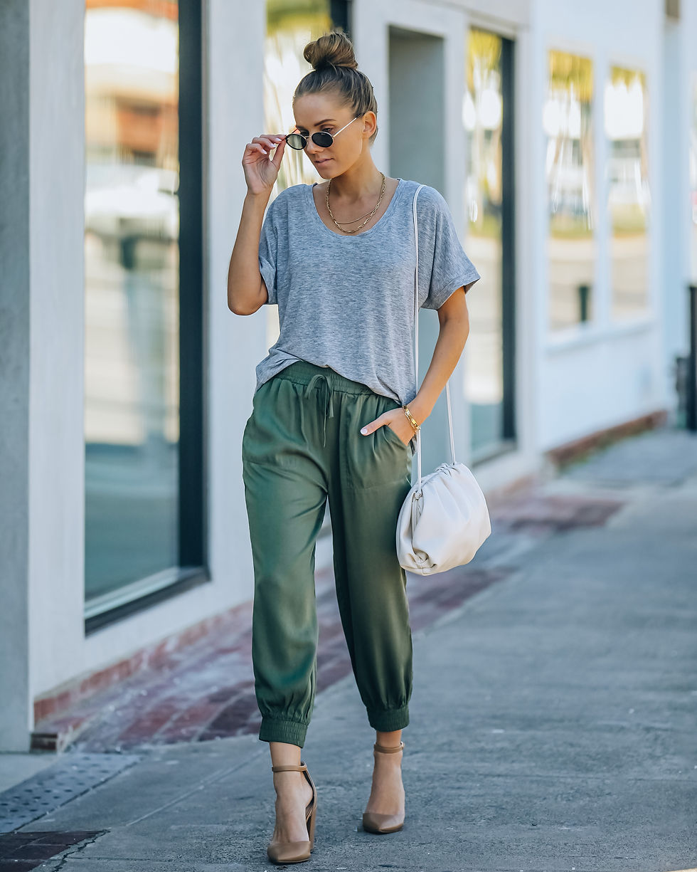 Thumbnail: ELASTIC WAIST PANTS-OLIVE