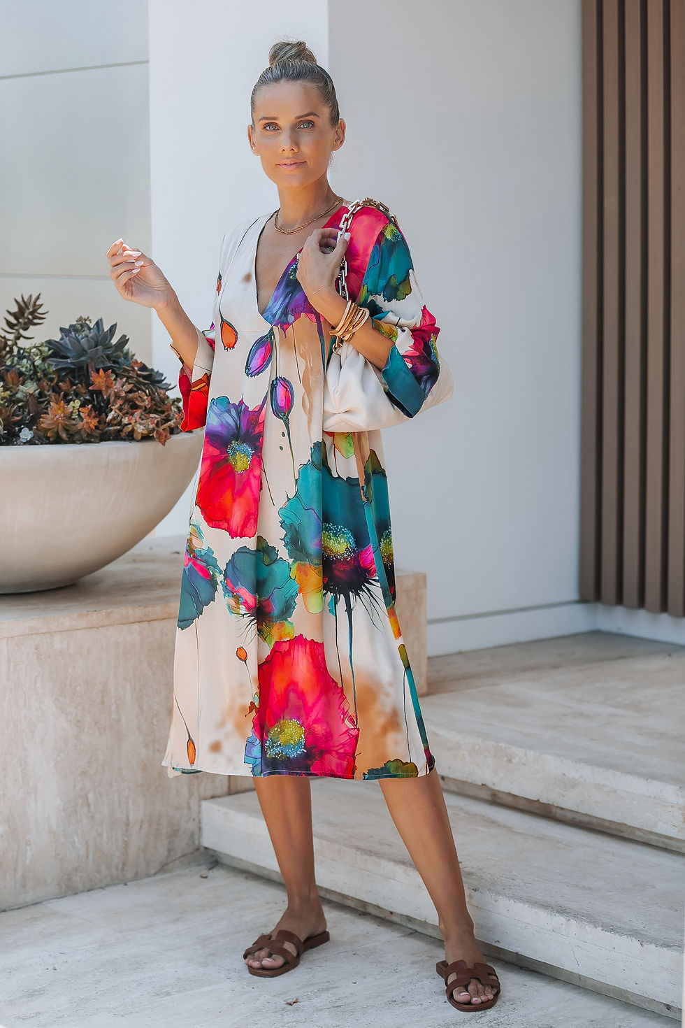 Thumbnail: FLOWER PAINT PRINT SHIRT DRESS