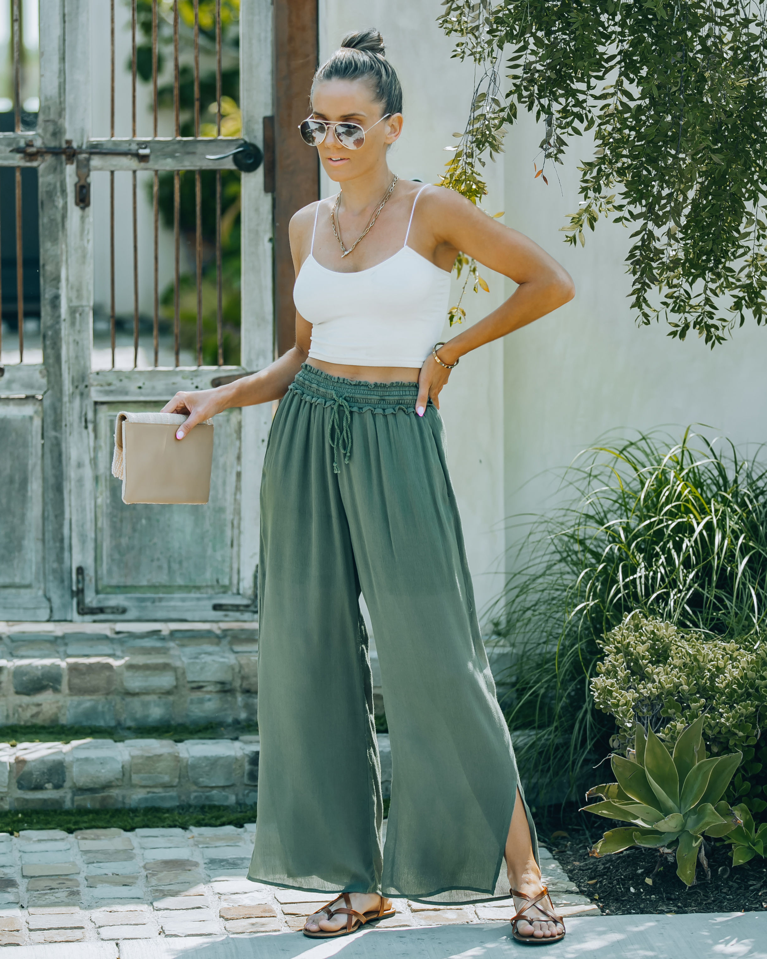 WIDE LEG PANTS WITH DRAWSTRING AND SIDE SLITS