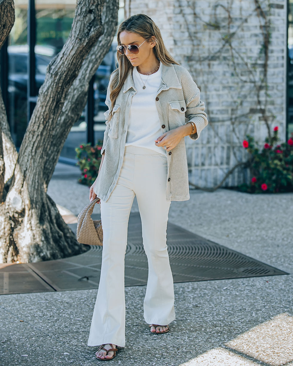 Thumbnail: SUMMER WASHED ELASTIC WAIST FLARE PANTS - IVORY