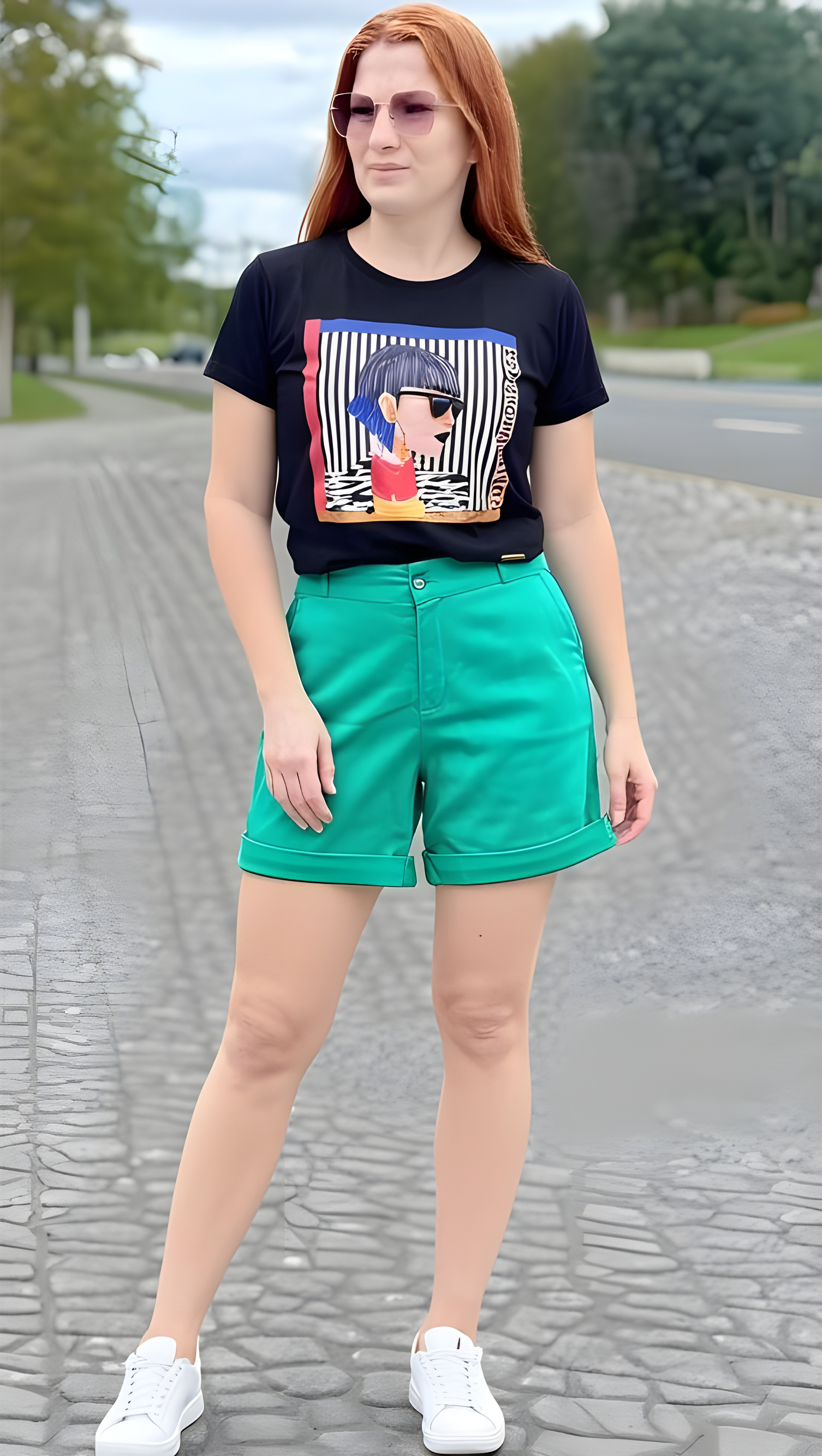 SHORTS VERDE - EM VISCOLHINHO - BARRA DOBRADA