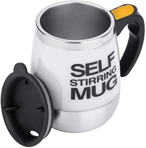 Konigswerk Self Stirring Coffee Mug Cup - Funny Electric Stainless Steel, White