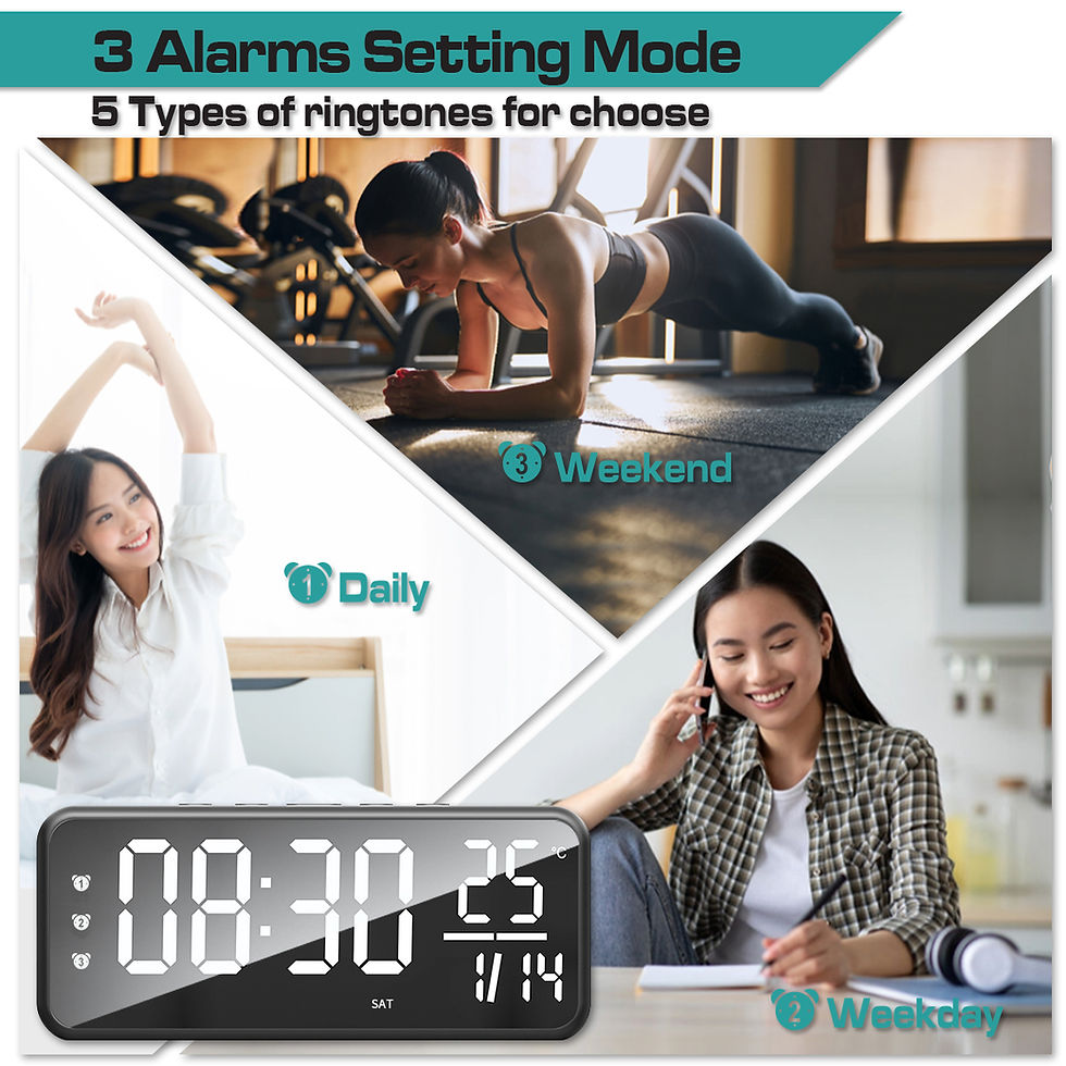 Thumbnail: Königswerk Digital Clock with Large LED Mirror Display, Metallic Grey