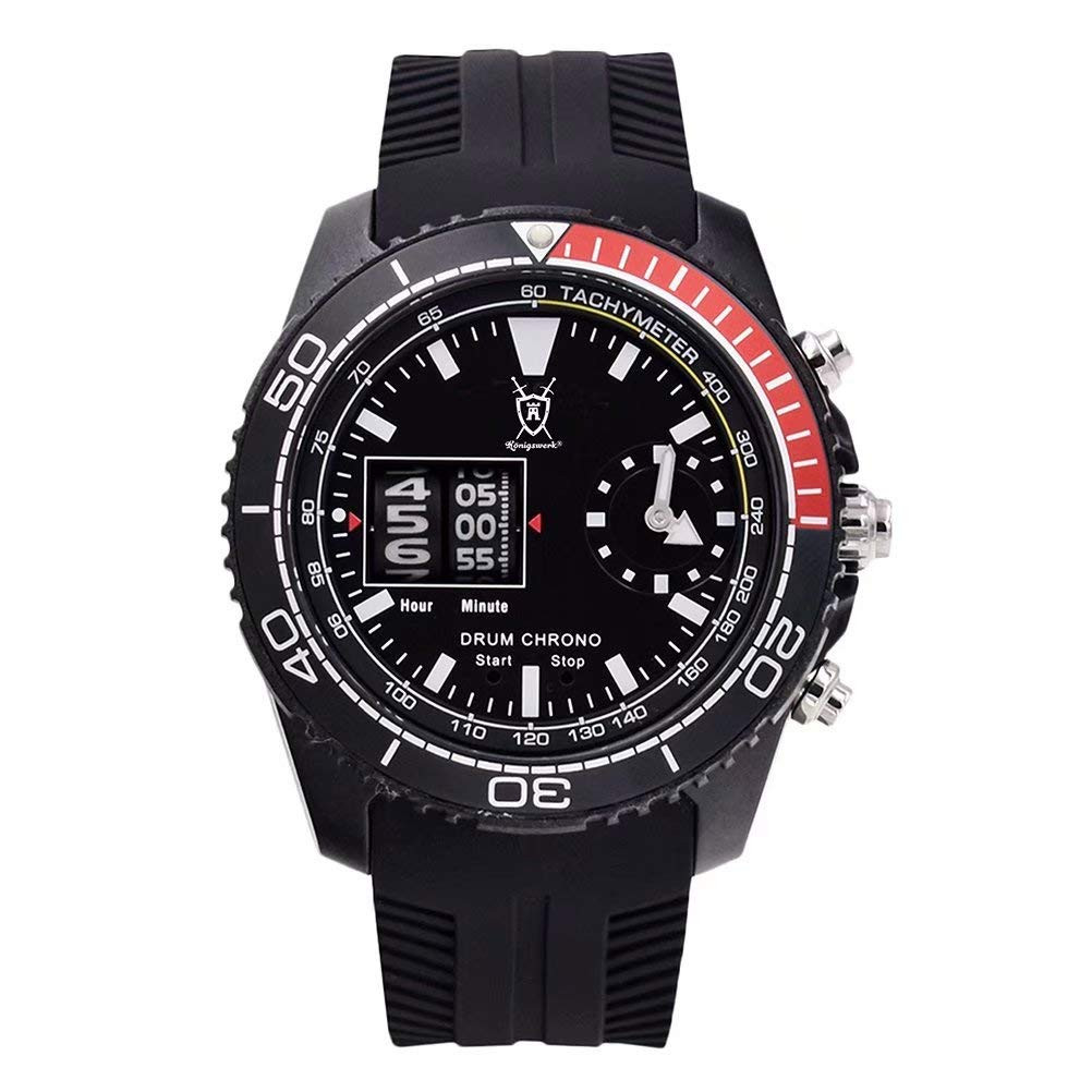Königswerk Men’s Watch Black with Hands Silicone Band, Quartz Analog Waterproof