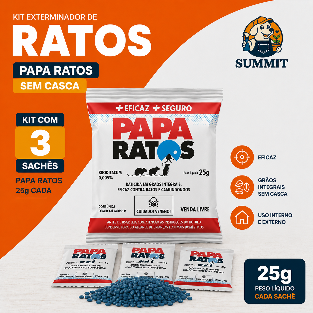Kit com 3 papa ratos 25g (sem casca)