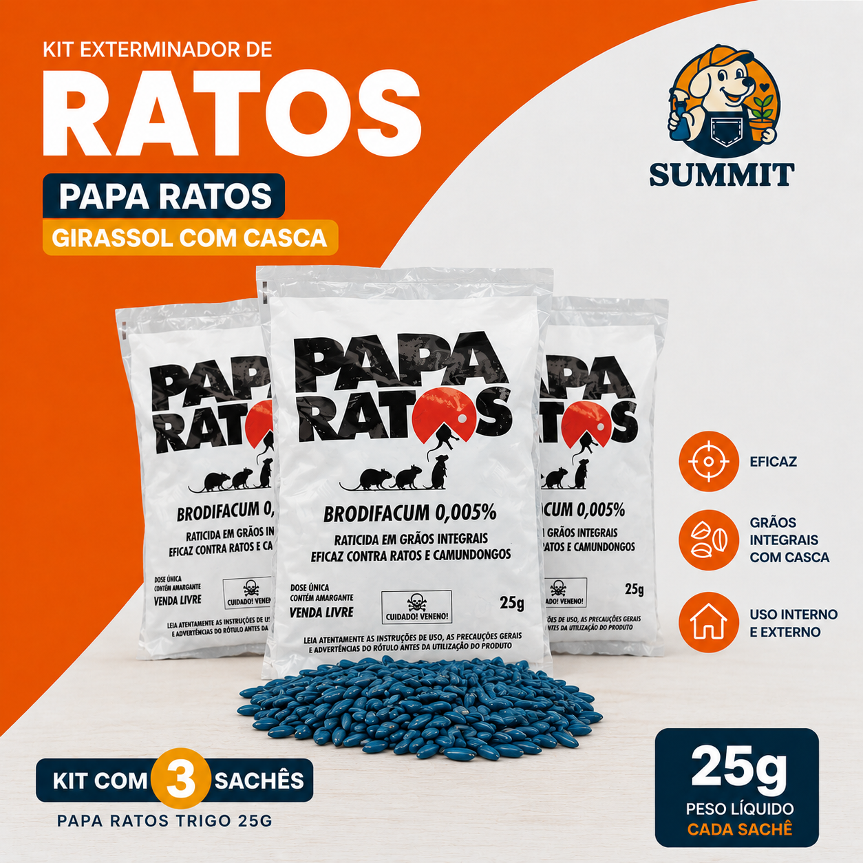 Kit com 3 papa ratos trigo 25g