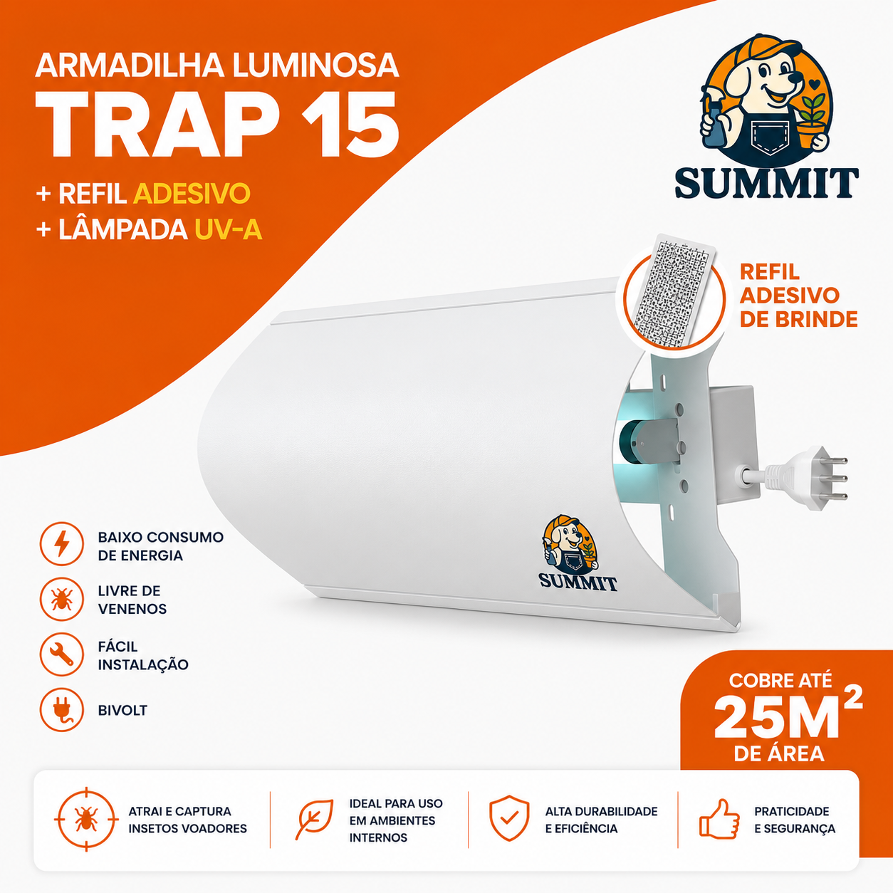 Armadilha Luminosa Trap 15 + Refil + Lâmpada