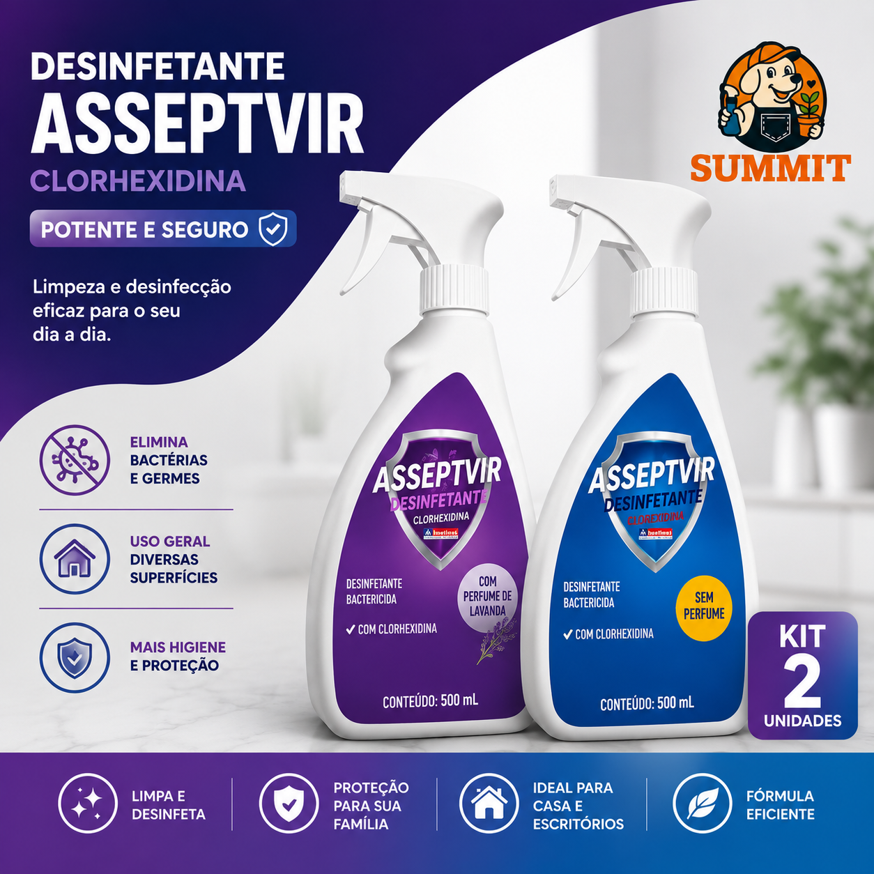 Kit 2 Desinfetantes Asseptvir Clorexidina 500 ML.