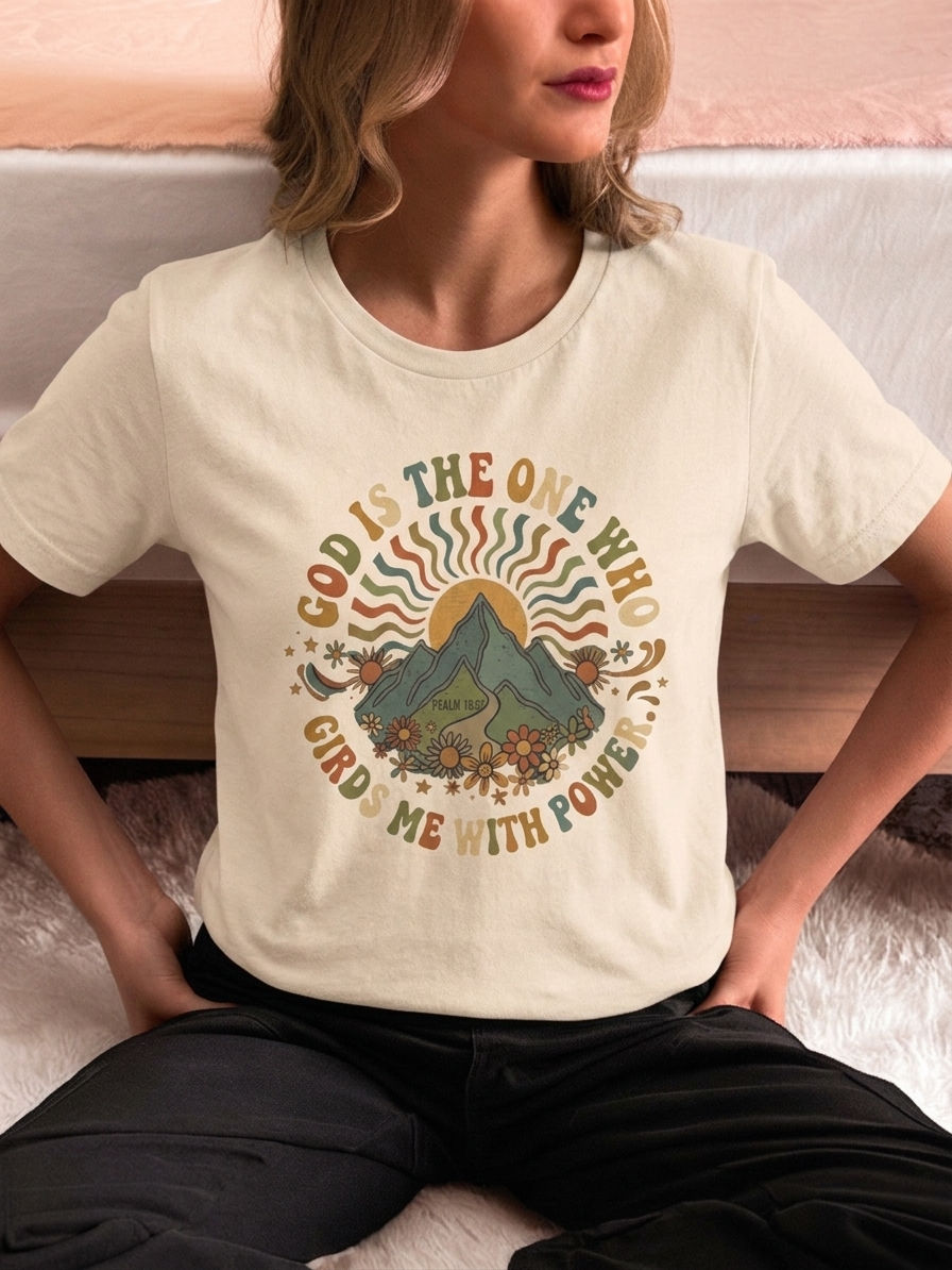 Clothed with Strength | Unisex Retro Christian T-Shirt Bible Verse Psalm 18:32