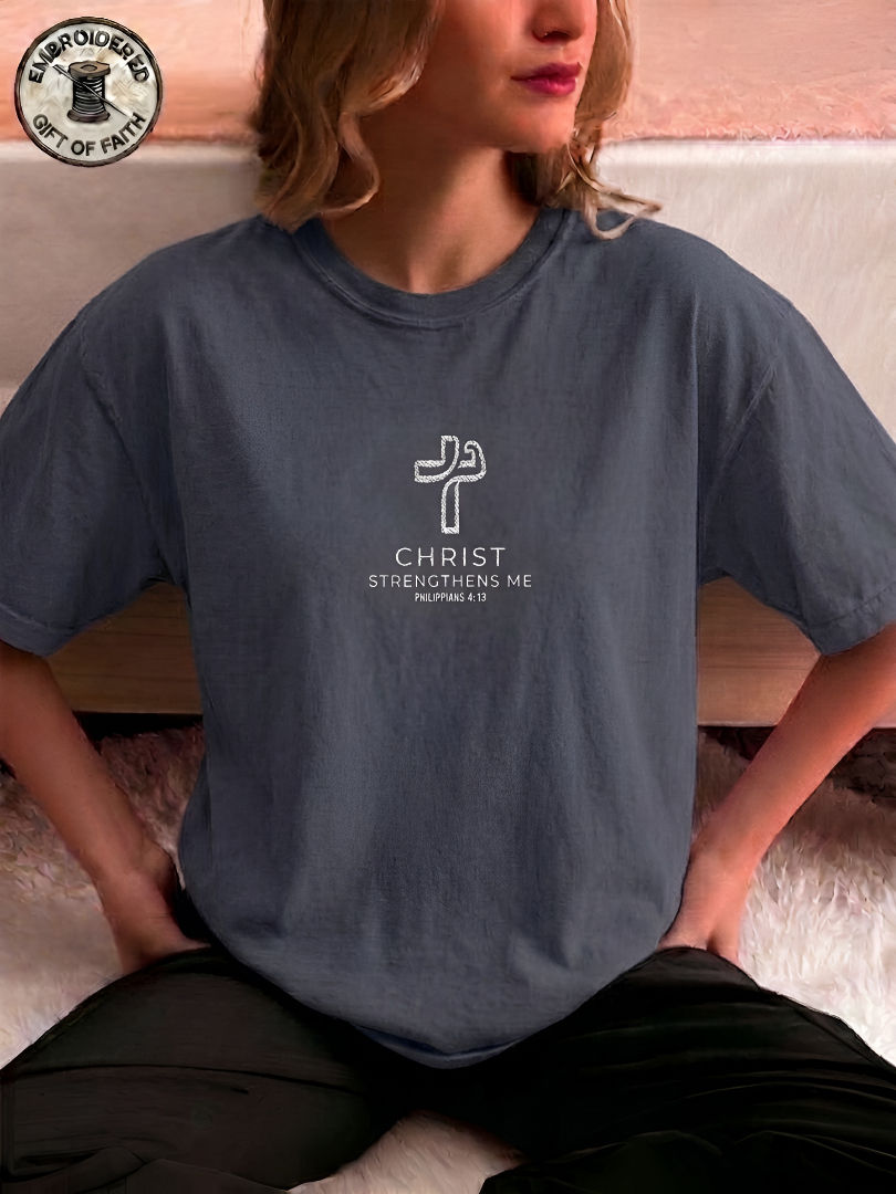 Philippians 4:13 Embroidered Shirt | Christ Strengthens Me Vintage Tee