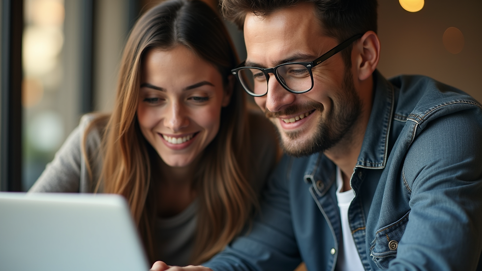Close-up view of a couple studying together with a laptop