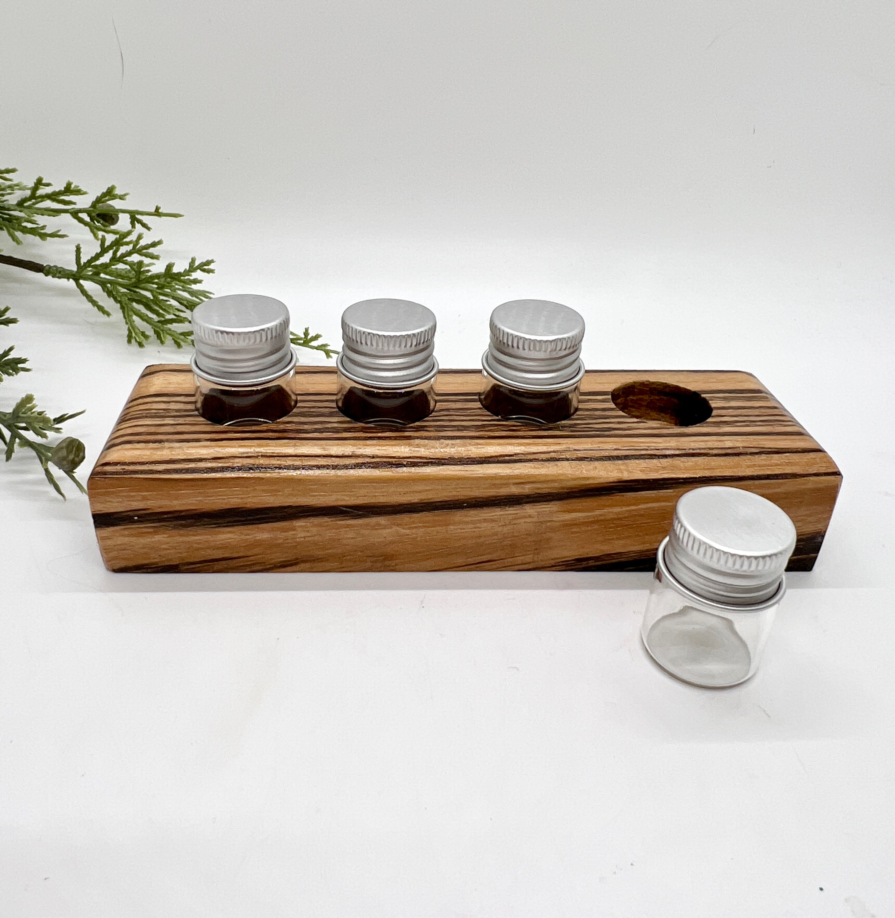 Glass Ink Containers in Zebrawood Holder