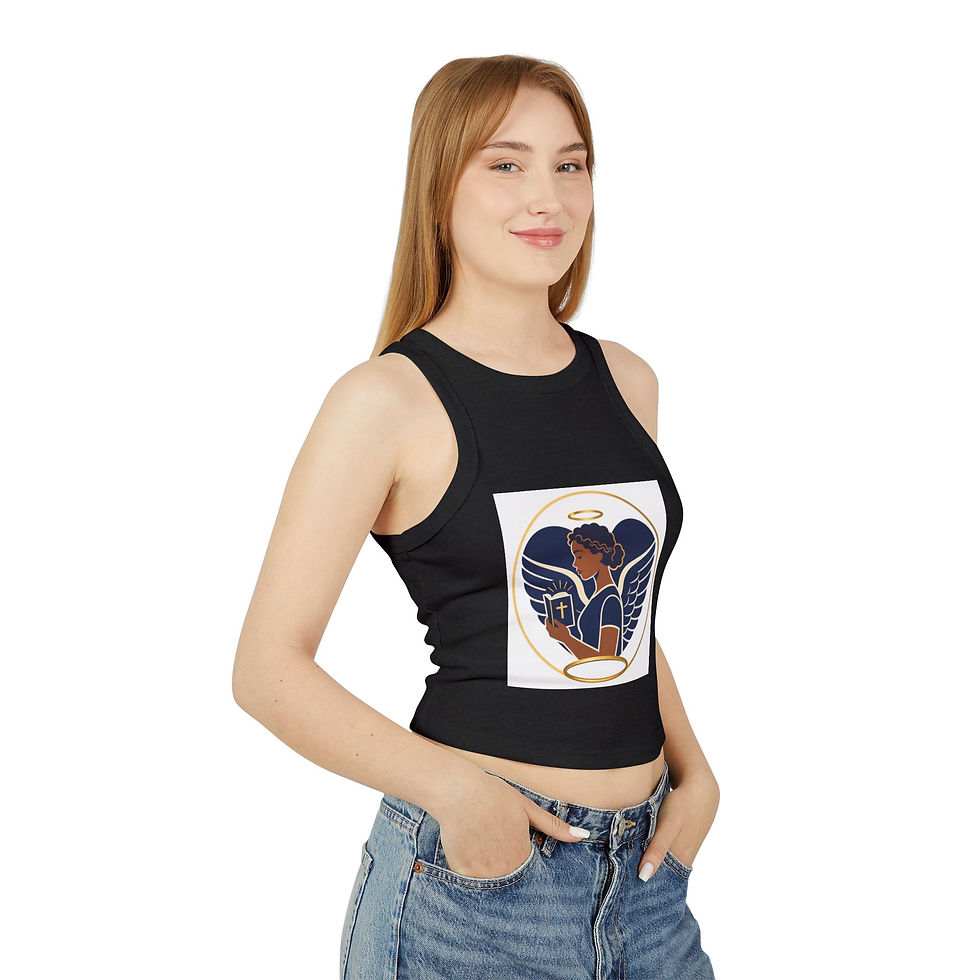Thumbnail: Angel Prayer Tank Top — Women's Micro Rib Racerback with Praying Angel Graphic