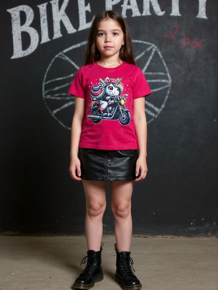 Fille portant t-shirt licorne à moto