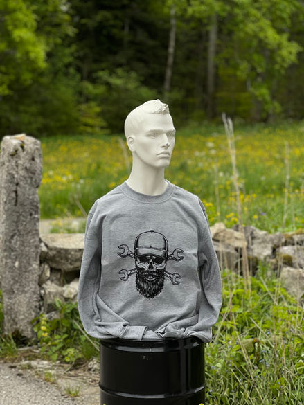 Sweat-shirt gris crâne style mécano
