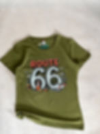 T-shirt vert olive, "Route 66", détails vintage