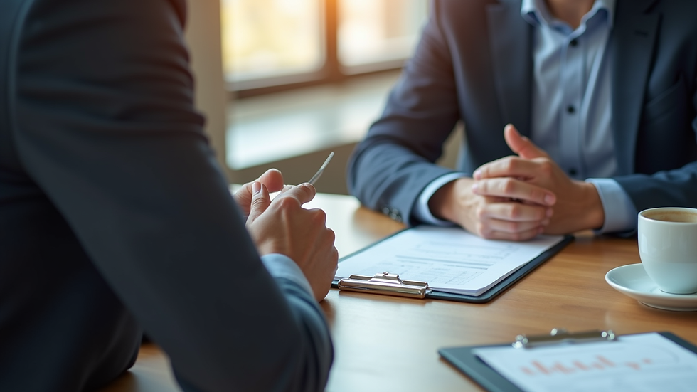 Close-up view of a financial advisor discussing estate planning with a client