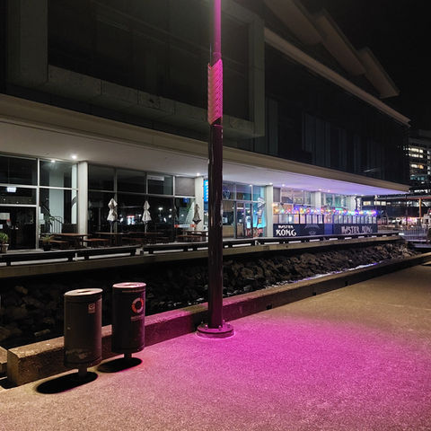 Wellington Waterfront pole wraps at night
