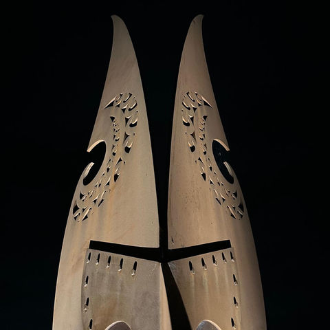Silverstream pipe bridge steel bird sculpture complete in-situ at night