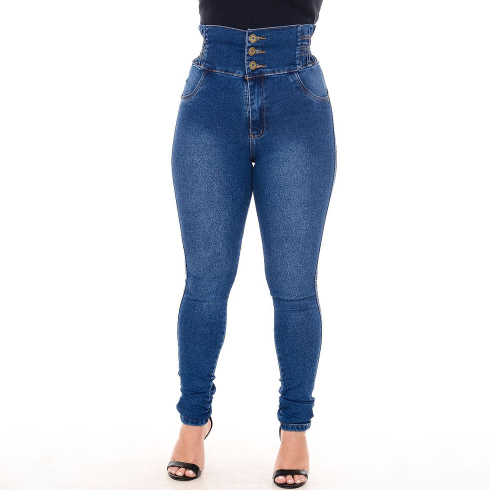 Calça Jeans Pistolada Feminina Premium de Cos Largo Elástico New Vintagem