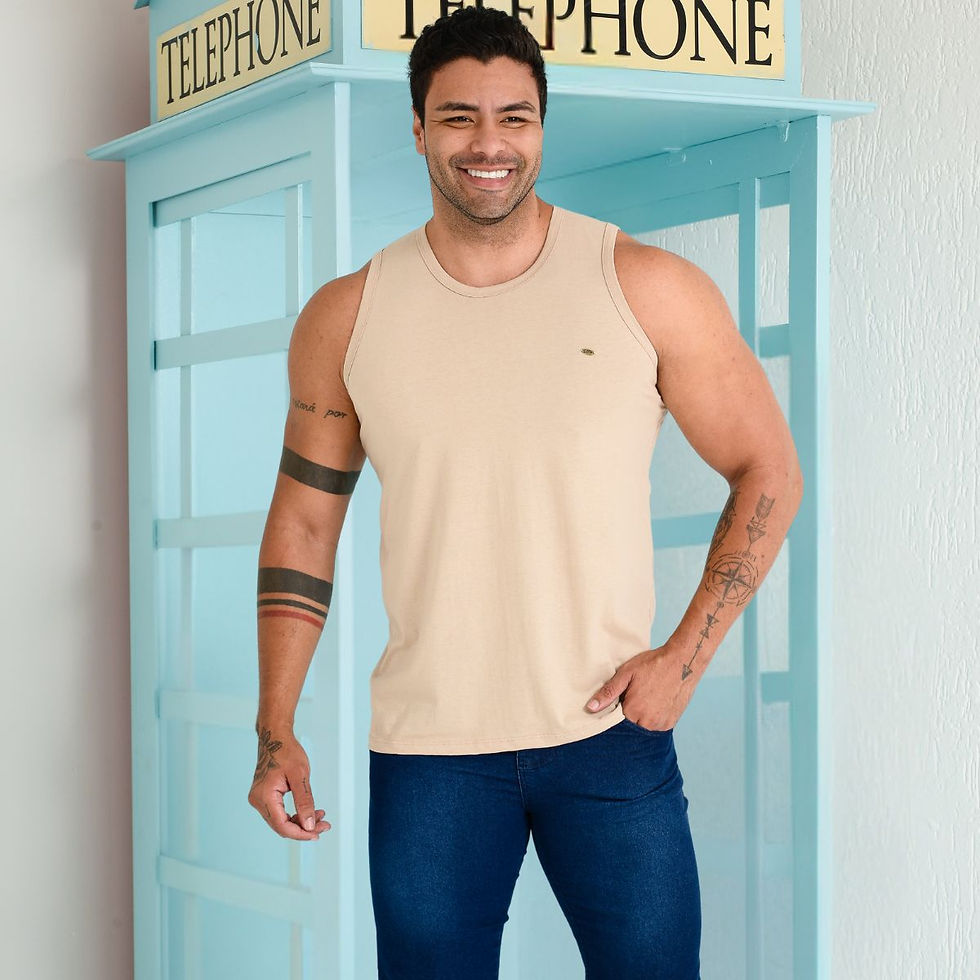 Camiseta Regata Bege Com Estilo Básico Lisa Hot Masculina
