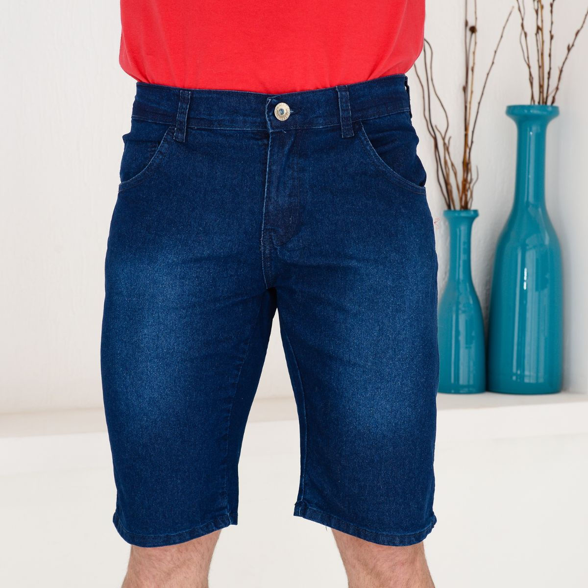 Bermuda Jeans Azul Suave Com Estilo Clássico Amaciado