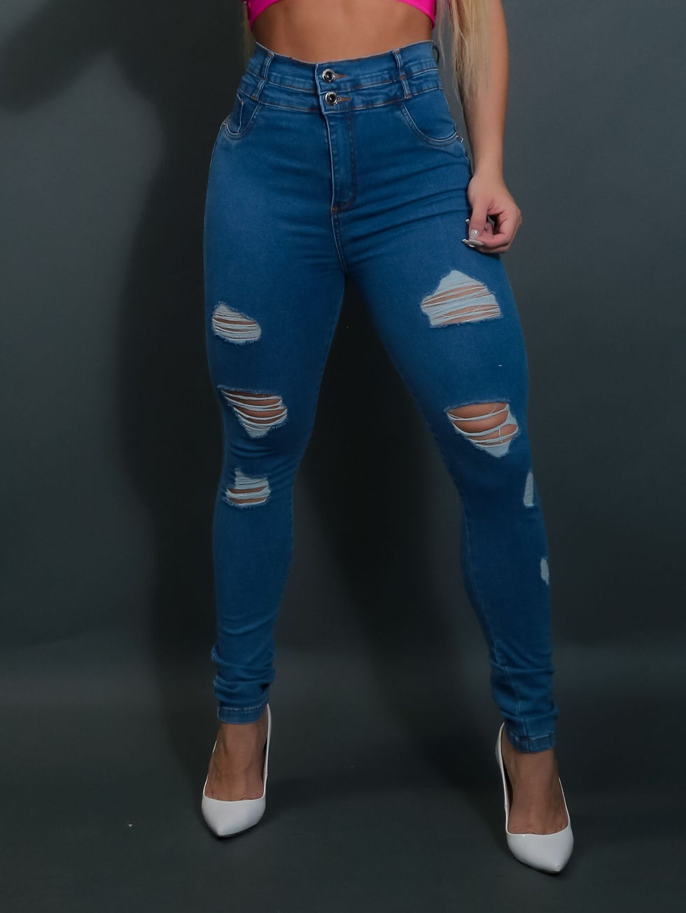 Calça Premium de 2 Cos Laser Snow Power Hot Pants Blogueira Rasgada