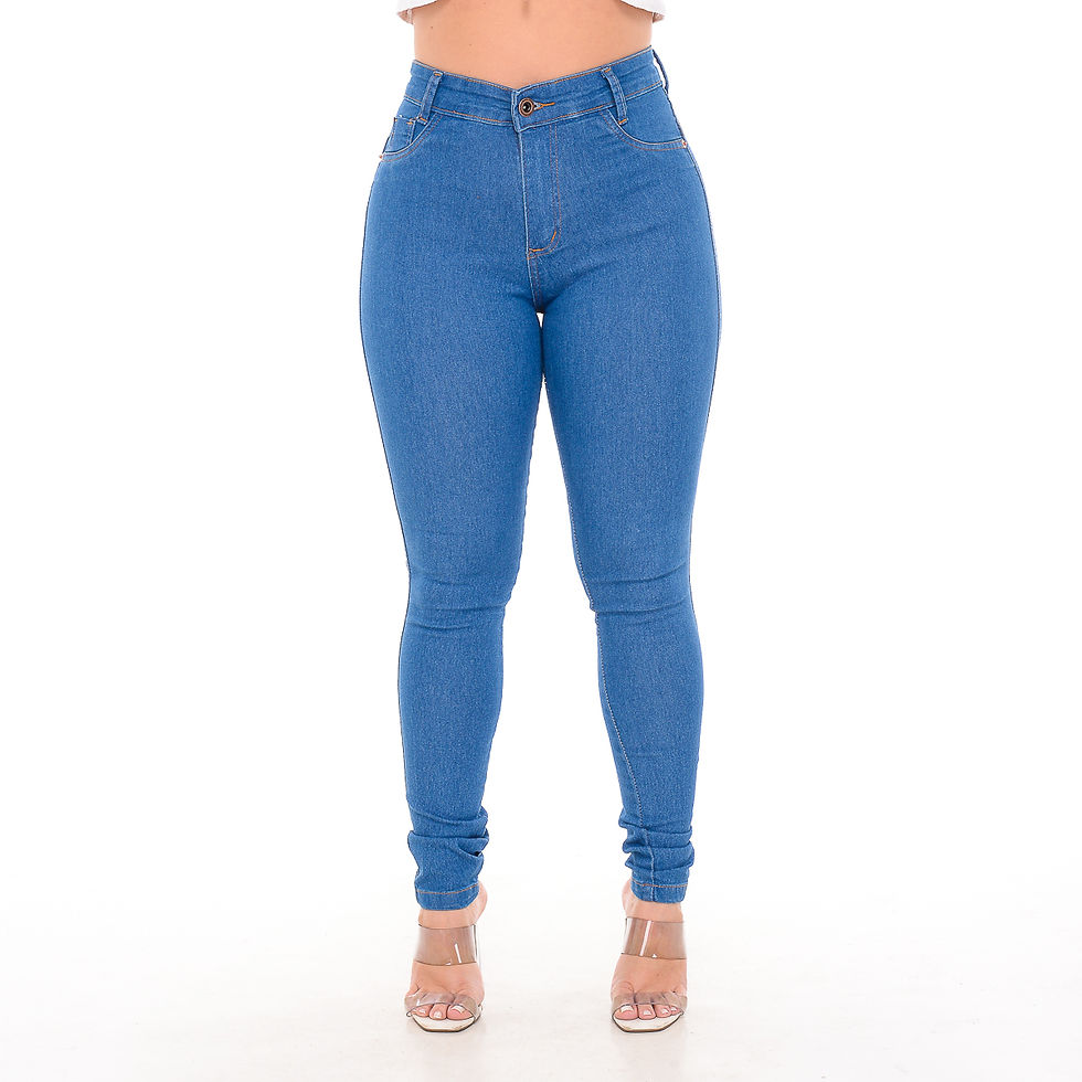 Calça Jeans Azul Feminina de Estilo Clássico Com Levanta Bumbum