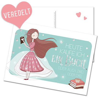 Glitzer Postkarte »Heute kaufe ich ein Buch«