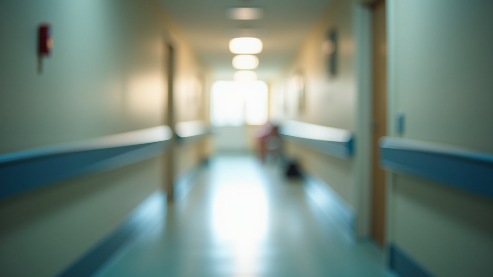 Close-up view of a care home corridor with handrails and natural lighting