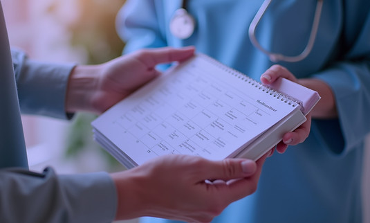 Care assistant giving a patient a schedule or advice
