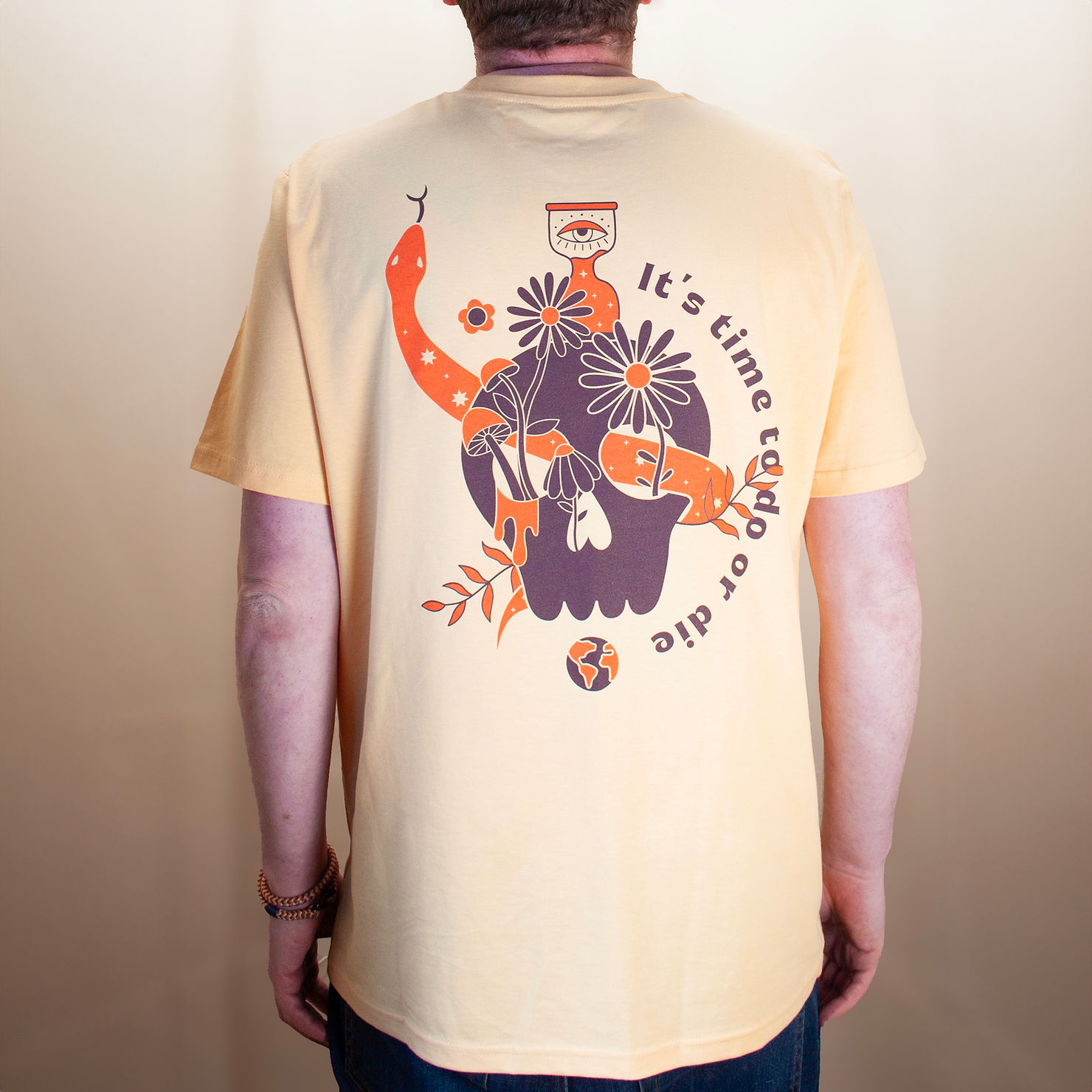Close-up view of a statement t-shirt with an inspirational quote