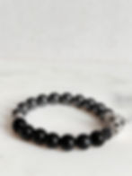 bracelet homme en onyx et hématite avec tête de panthère en argent Signé Fanny
