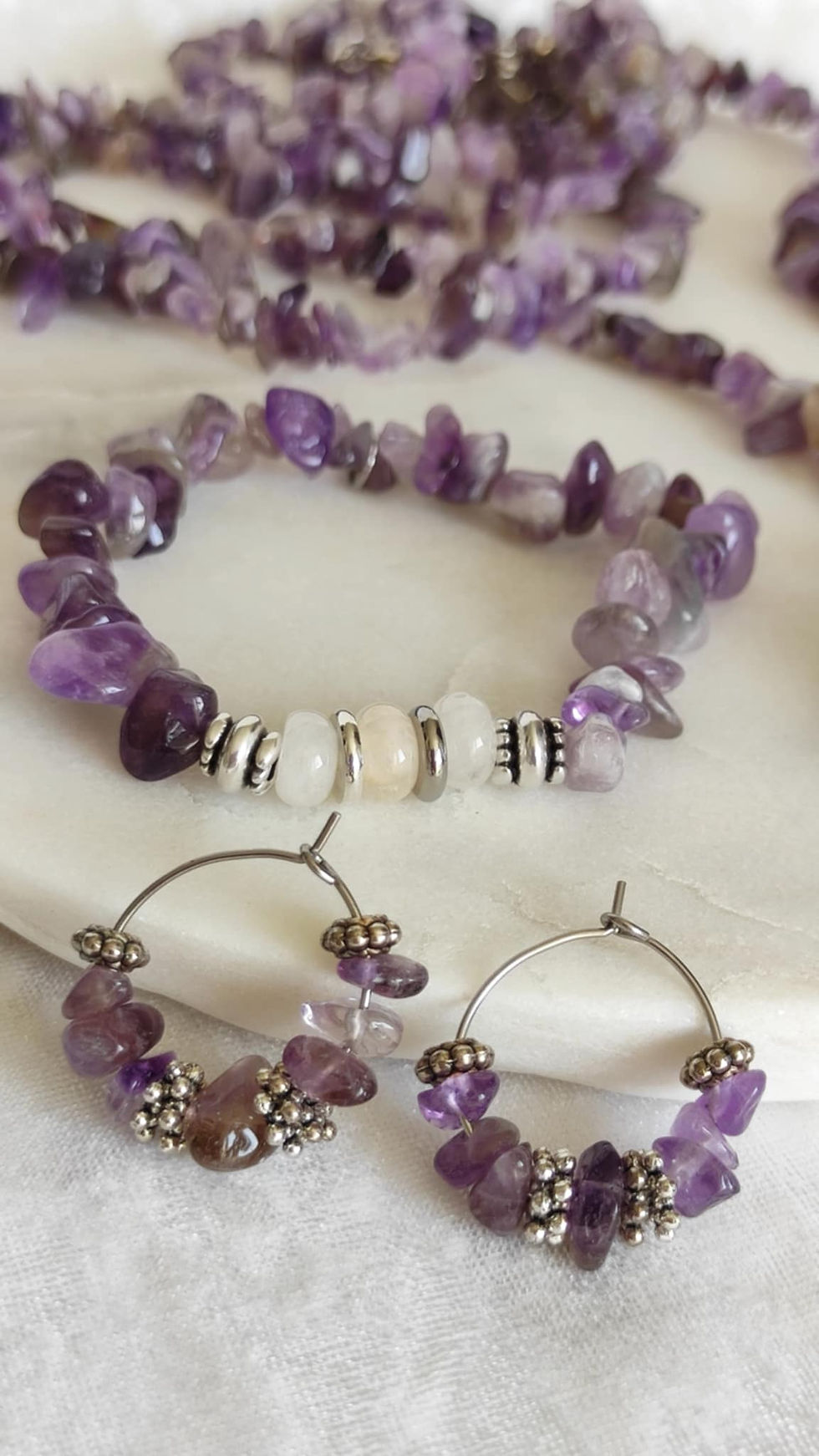 Miniature : Parure Améthyste – Collier, Bracelet & Boucles d’oreilles –