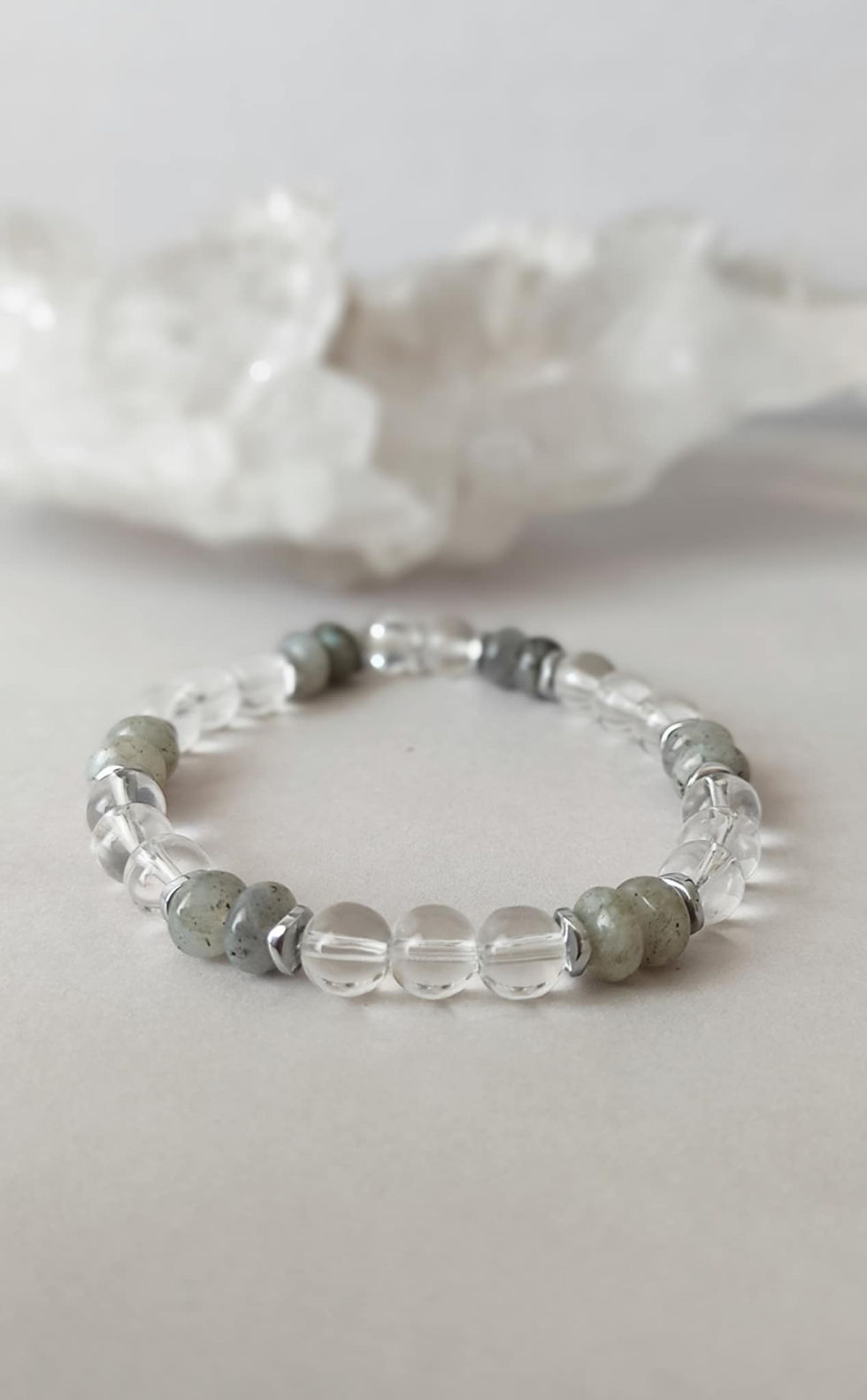 Bracelet homme Équilibre en Quartz Cristal et Labradorite verte – Signé Fanny