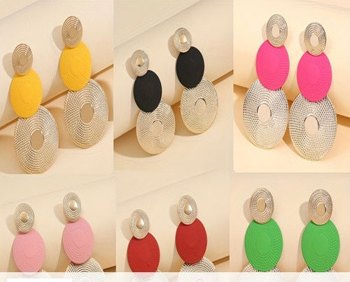 Thumbnail: Simple Temperament Multi-layer Round Convex Water Ripple Geometric Earrings Allo
