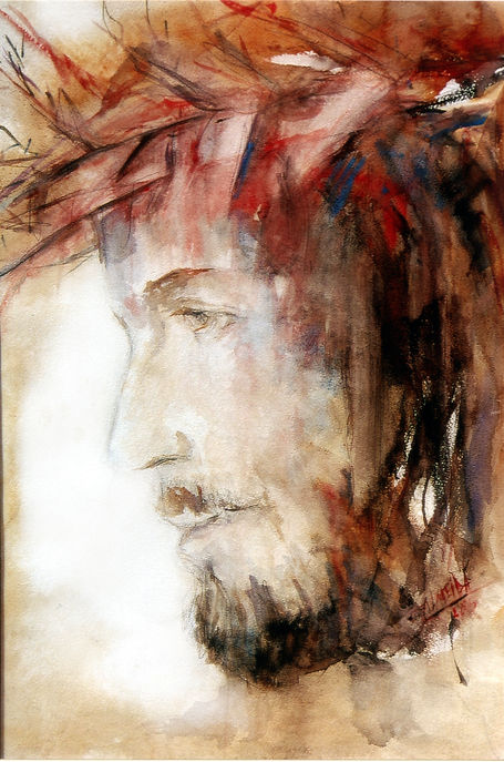 Artiste peintre Almeida Marie Hélène. Peinture biblique et religieuse. Tableau Aquarelle. Jésus-Christ
