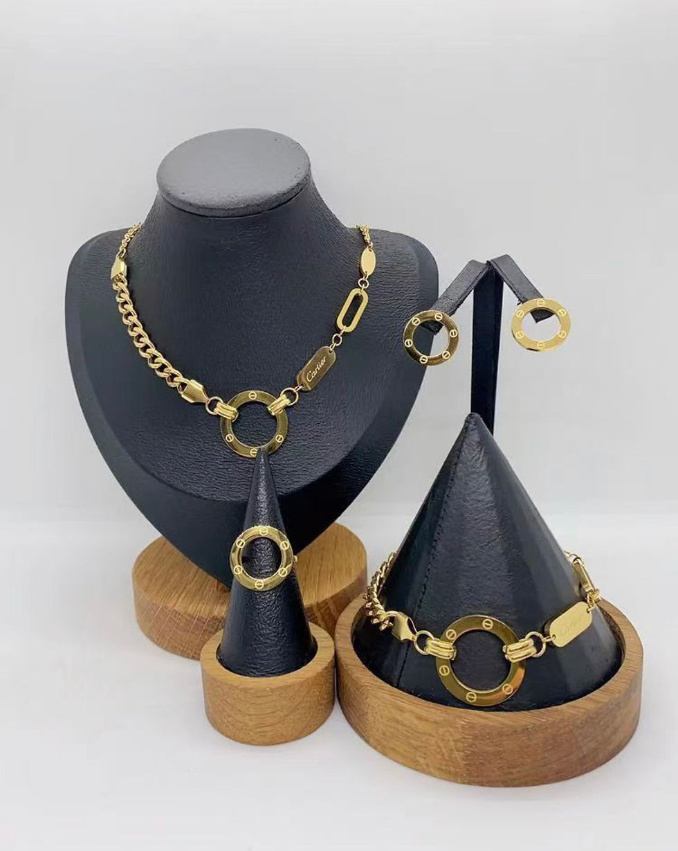 Thumbnail: Elegant Designer Jewelry Set (4-Piece Gold Finish)